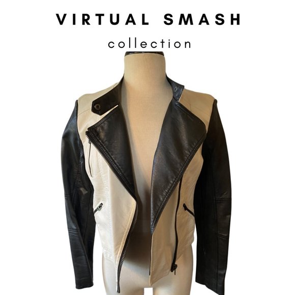 ✮ WOMEN'S FITTED LEATHER-LIKE MOTORCYCLE JACKET ✮ - Picture 1 of 5